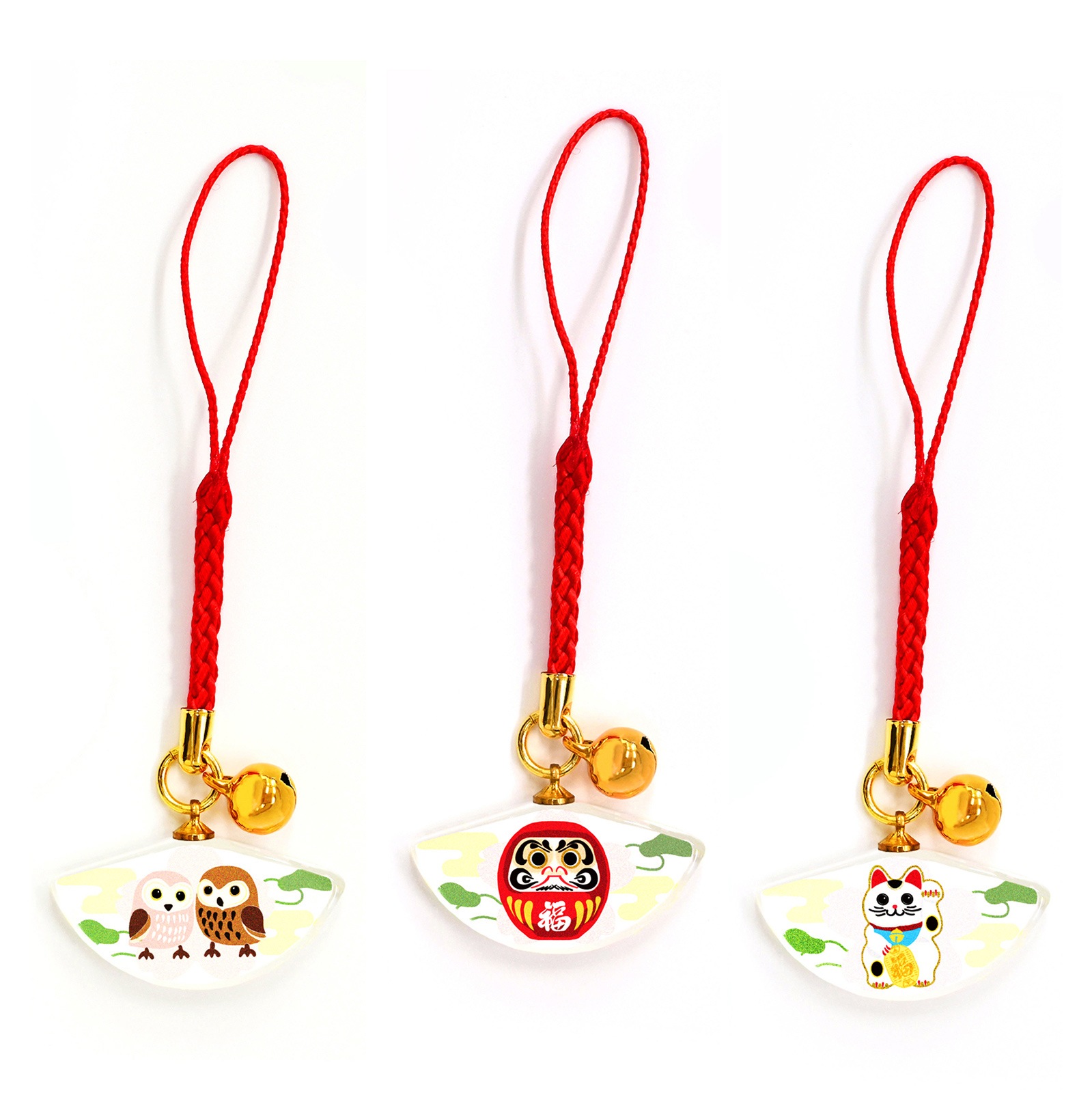 KT-501<br>しあわせストラップ 扇ガラス 全5種類<br>【クリックポスト対応/代引き不可】