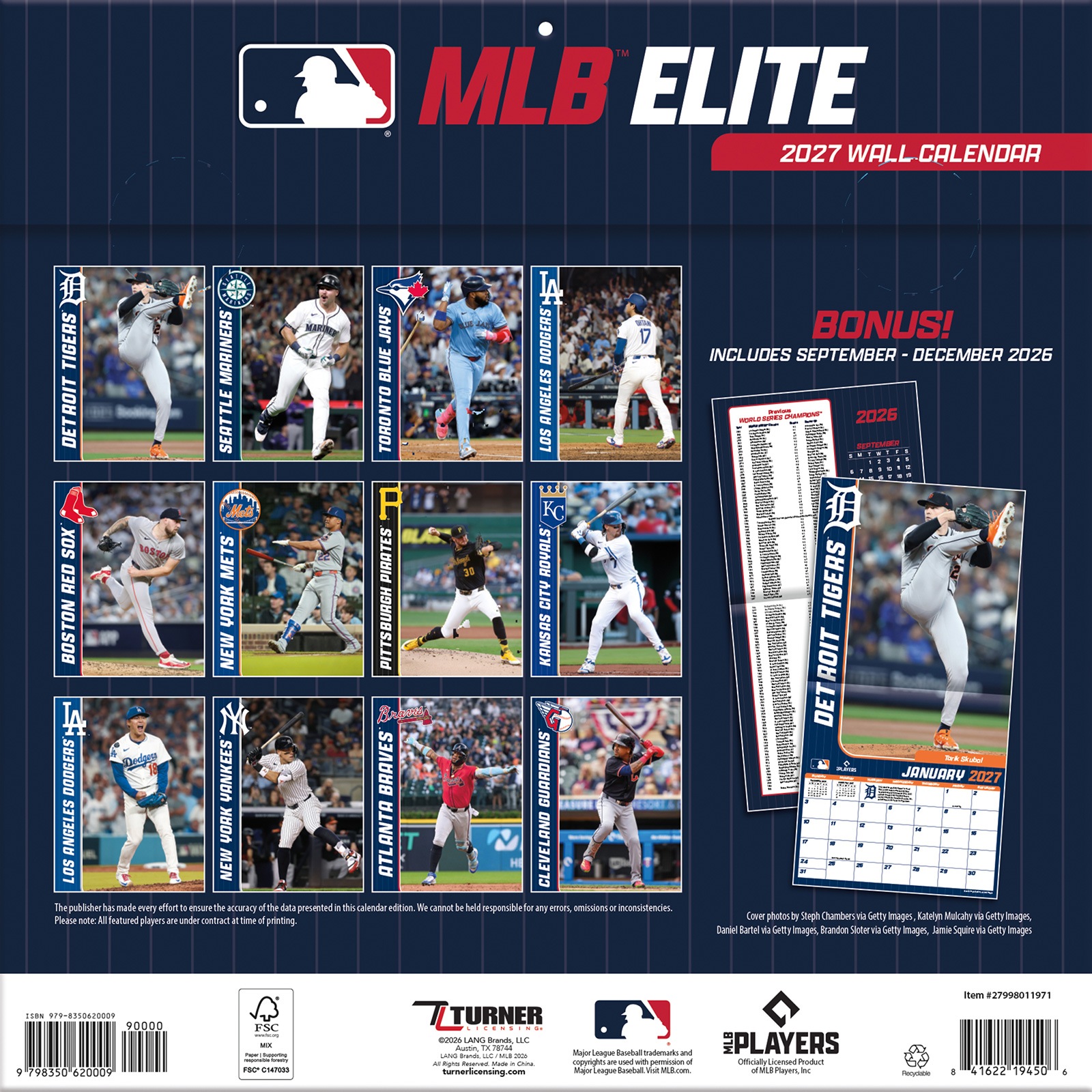 送料無料!(本州のみ)<br>輸入版 / 2027年版<br>MLBエリート(大谷翔平・山本由伸 掲載) 公式カレンダー