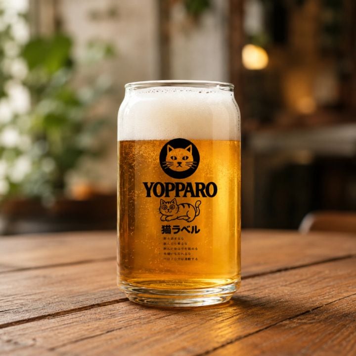 猫ラベル（YOPPARO）ブラックの缶型グラスならaruBuy（あるばい）