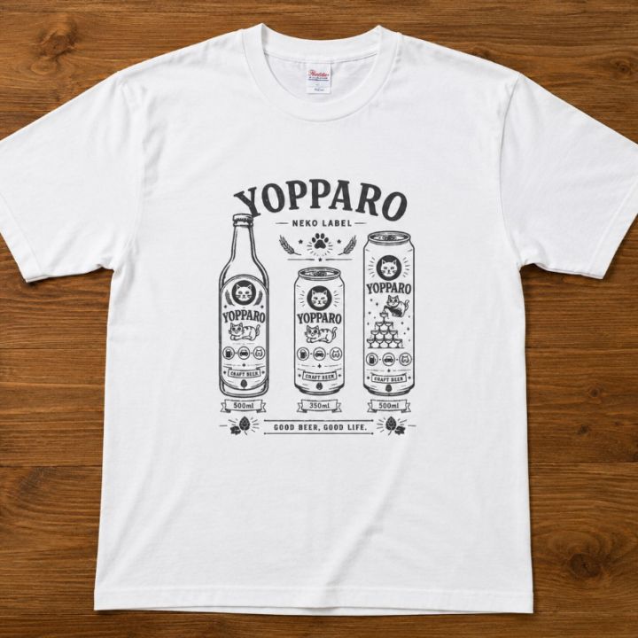 猫ラベル（YOPPARO）ホワイトTシャツ （半袖）ならaruBuy（あるバイ）
