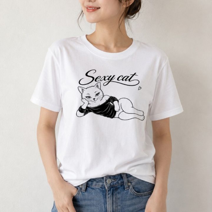 Sexsy cat（白猫）ホワイトTシャツ （半袖）ならaruBuy（あるバイ）