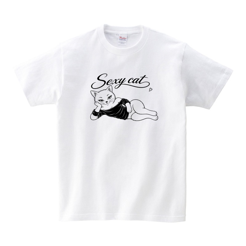 Sexsy cat（白猫）ホワイトTシャツ （半袖）ならaruBuy（あるバイ）