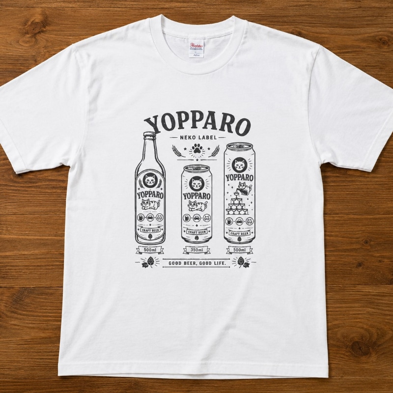 猫ラベル（YOPPARO）ホワイトTシャツ （半袖）ならaruBuy（あるバイ）