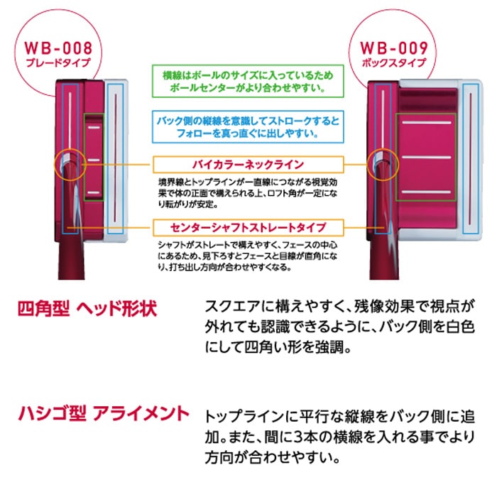 キャスコ パター(ブレードタイプ) Red9/9 WB-008 Kasco WB-008 キャスコ Red9⁄9 White Back ブレードタイプ パター