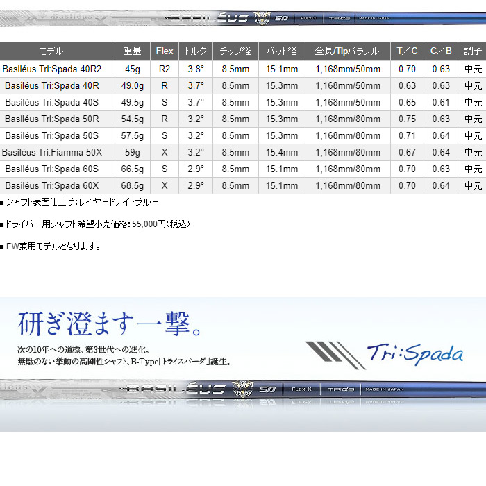 ピンG430/G425/G410用OEMスリーブ付シャフト トライファス バシレウス トライスパーダ Basileus Tri:Spada ピンG430/G425/G410用スリーブ付シャフト トライファス バシレウス