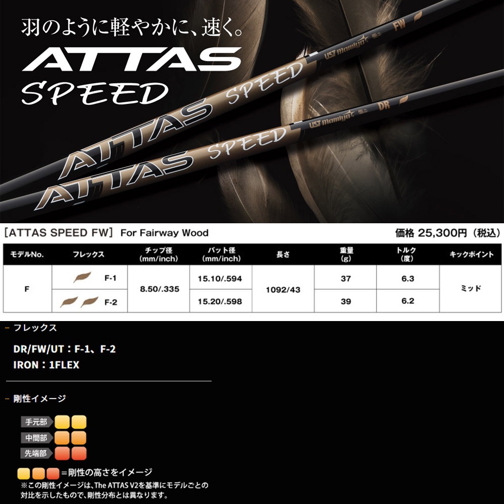 テーラーメイド用OEMスリーブ付シャフト USTマミヤ ATTAS SPEED FW
