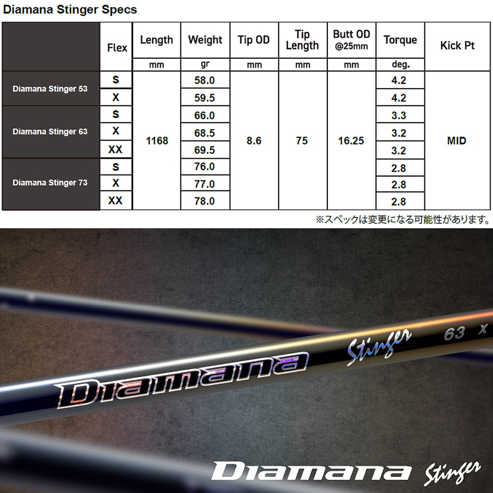 コブラDSアダプト用OEMスリーブ付シャフト 三菱ケミカル Diamana