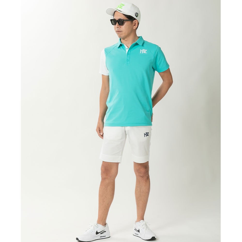 50%OFF】HBCS-03-1 HEBEZ GOLF メタプリントアシメバイカラーポロ