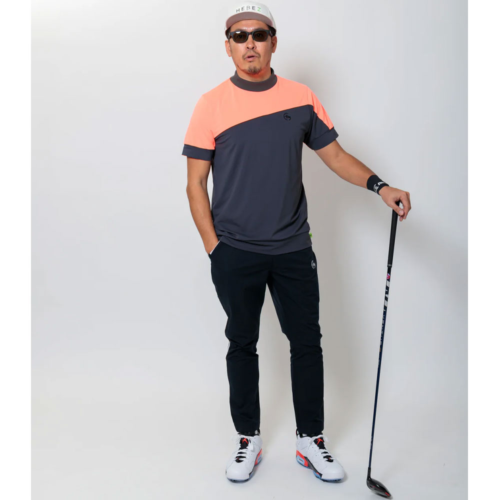 50%OFF】HBDS-01-1 HEBEZ ゴルフ リブ衿スラッシュバイカラーモック