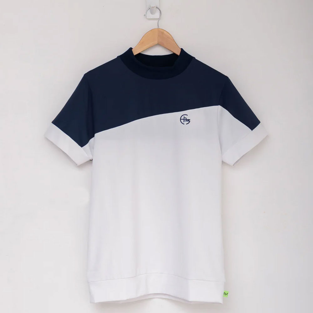 50%OFF】HBDS-01-1 HEBEZ ゴルフ リブ衿スラッシュバイカラーモック