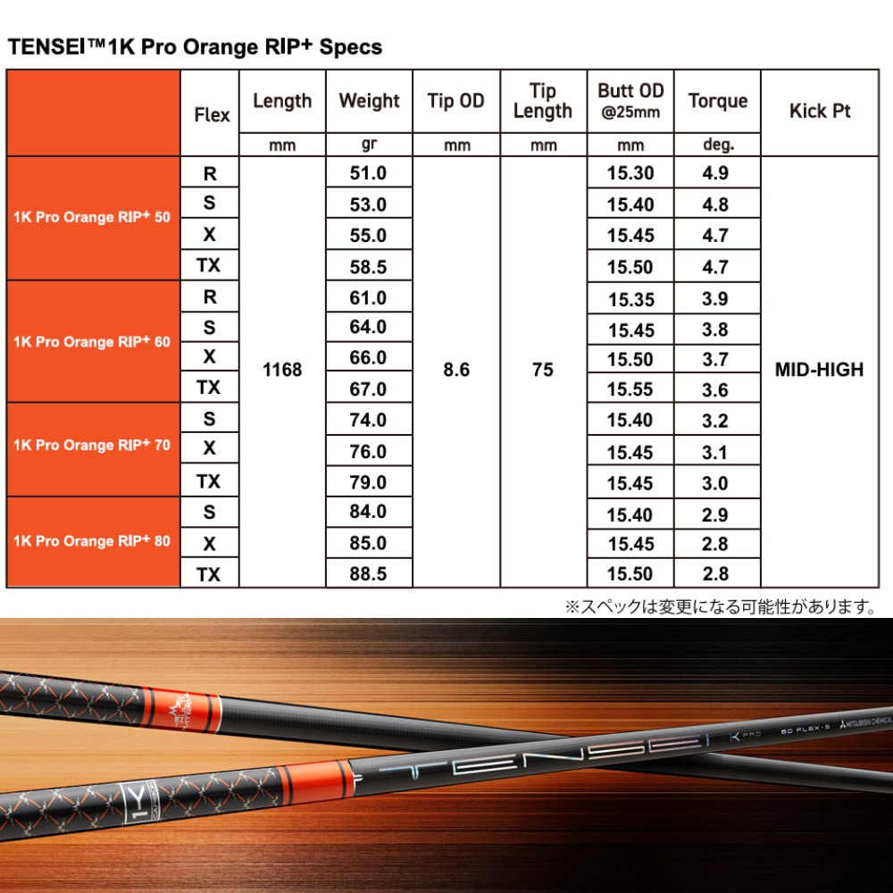 8/28発売予定】三菱ケミカル TENSEI 1K Pro Orange RIP＋ テンセイ 1K
