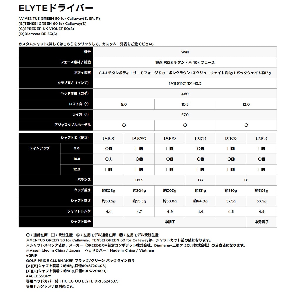 純正シャフト】Callaway ELYTE Fairwaywood キャロウェイ エリート