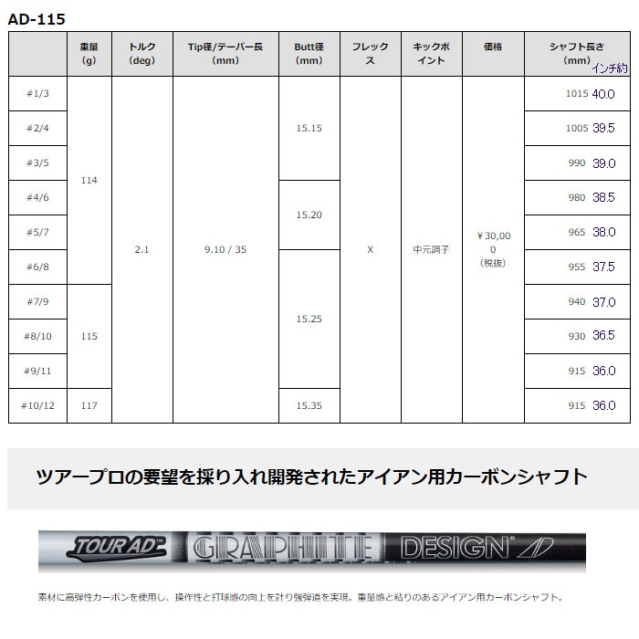 グラファイトデザイン Tour AD AD-115 アイアン用 ツアーAD 5-PW