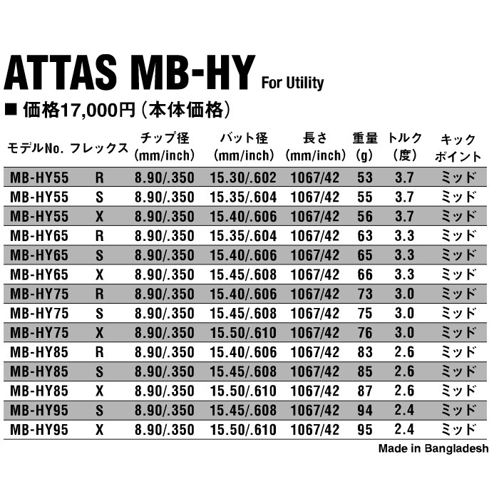 USTマミヤ ATTAS MB HY アッタス MB HY ユーティリティ用シャフト