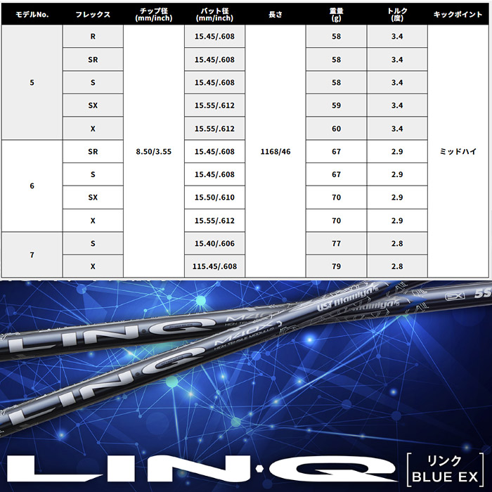 LIN-Q BLUE EX（5SX）ドライバー用シャフト キャロウェイスリーブ