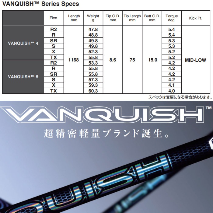 テーラーメイド用OEMスリーブ付シャフト 三菱ケミカル VANQUISH バン 