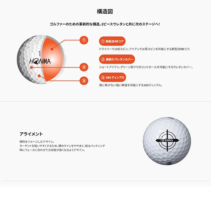 HONMA BT2301 D1 SPIN ボール 1ダース 本間ゴルフ ホンマゴルフ　D1スピン