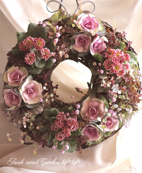 花　寄せ植え　ハボタン　プリムラ　リース　2点 プリムラと葉ボタンのお花の寄せ植え* その他素材 miiko's garden 通販