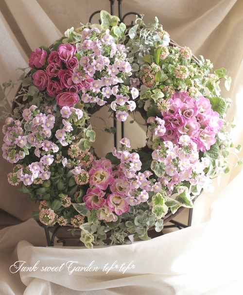 Tef Tef 寄せ植えリース Br 15 No 17 Br Br パステルピンクリース 寄せ植え Junk Sweet Garden Tef Tef