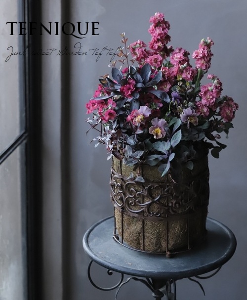 TEFNIQUE-寄せ植え 2019 * no.98 * 『魅惑な女性ワイヤーバスケット