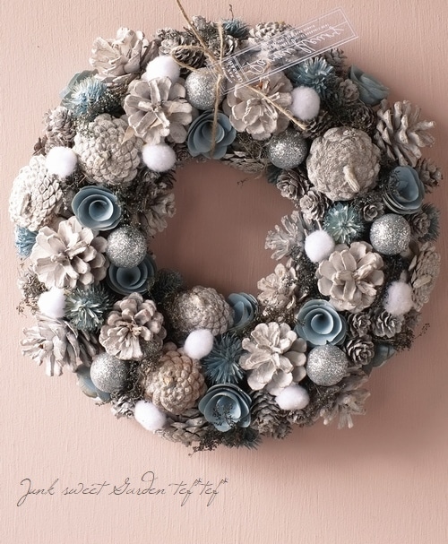 雑貨】 【冬・クリスマス】 ナチュラルリース 『ホワイトブルー』 L