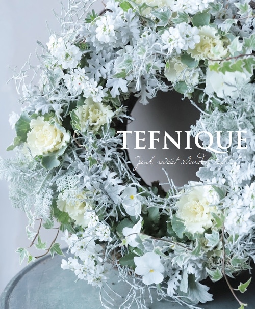 寄せ植え】 -TEFNIQUE-寄せ植えリース 2021 * no.11 * ホワイトXmasの