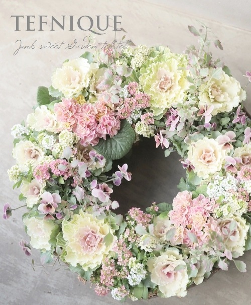 TEFNIQUE-寄せ植えリース 2020 * no.55 * ラブリーエレガントなリース