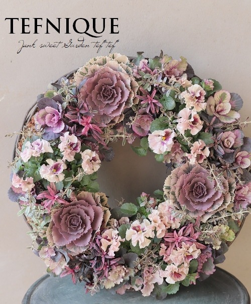 寄せ植え】 -TEFNIQUE-寄せ植えリース 2021 * no.16 * エレガントな