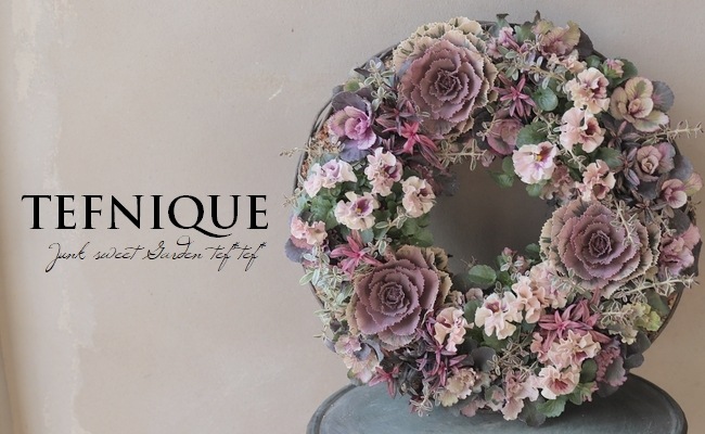 寄せ植え】 -TEFNIQUE-寄せ植えリース 2021 * no.16 * エレガントな