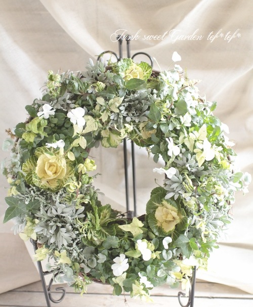 tef*tef*寄せ植えリース<BR>2015 * no.127 *<BR><BR>ホワイト リース  