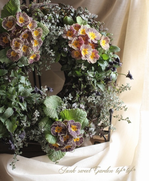 フラワー・リース yu tef*tef*寄せ植えリース<BR>>2015 * no.21 *<BR><BR>プリムラ