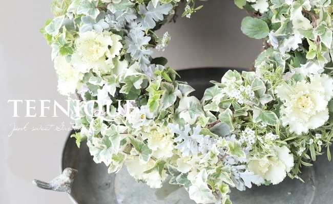 寄せ植え】-TEFNIQUE-寄せ植えリース 2023 * no.19 * ホワイトXmasの