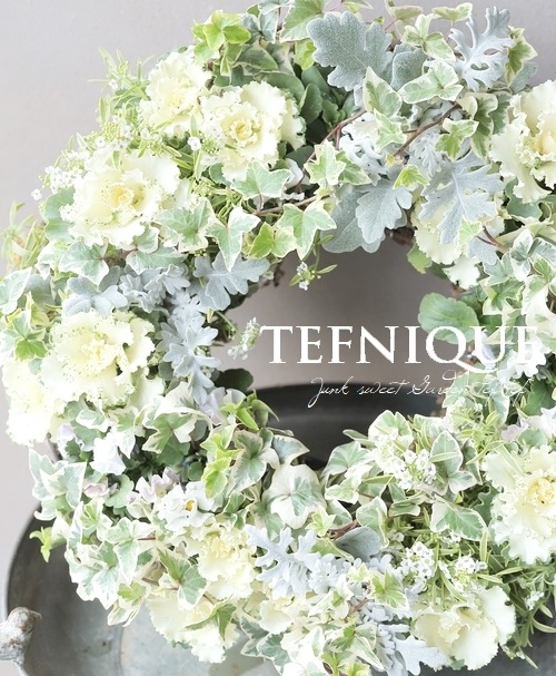 寄せ植え】-TEFNIQUE-寄せ植えリース 2023 * no.19 * ホワイトXmasの