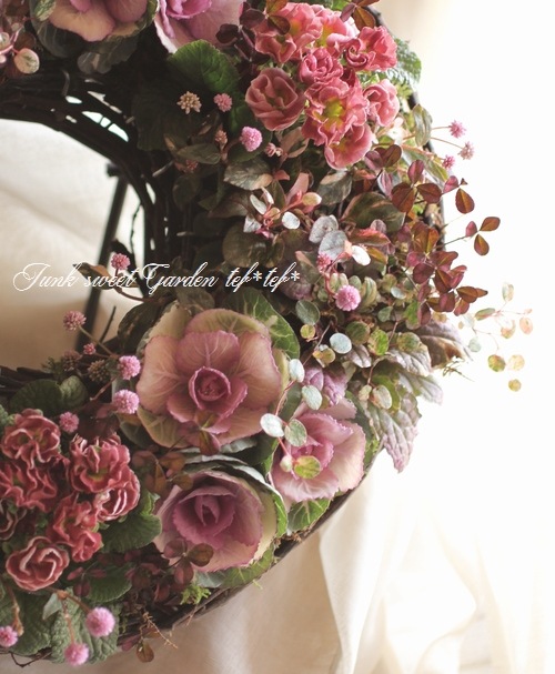 tef*tef*寄せ植えリース<BR>2014 * no.54 *<BR><BR>『葉牡丹×プリムラ