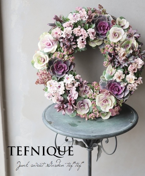 TEFNIQUE-寄せ植えリース 2020 * no.59 * 大人ピンクのアンティーク
