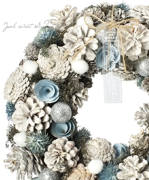 雑貨】 【冬・クリスマス】 ナチュラルリース 『ホワイトブルー』 L