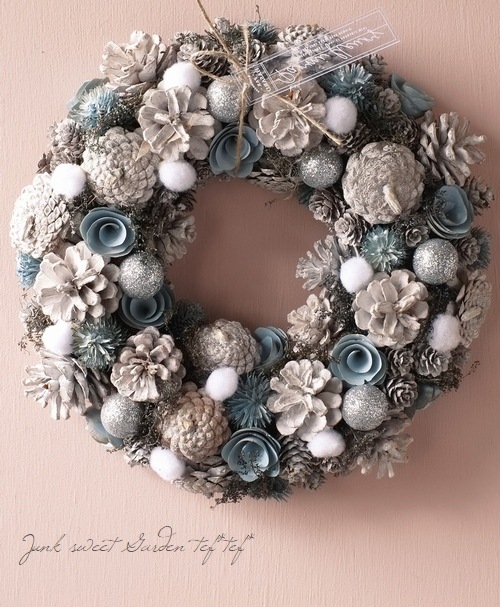 雑貨】 【冬・クリスマス】 ナチュラルリース 『ホワイトブルー』 L