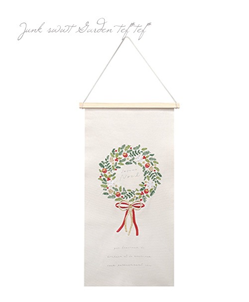 雑貨】 【冬・クリスマス】 刺繍タペストリー M 【リース