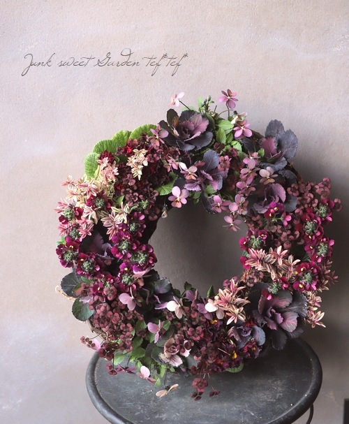 tef*tef*寄せ植えリース 2017 * no.35 * 『大人の赤のXmasリース