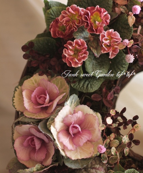 tef*tef*寄せ植えリース<BR>2014 * no.54 *<BR><BR>『葉牡丹×プリムラ