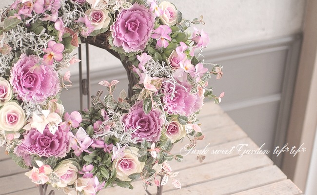 tef*tef*寄せ植えリース<BR><BR>2016 * no.63 *<BR>エレガントピンク