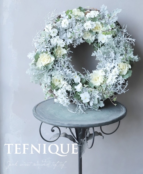 寄せ植え】 -TEFNIQUE-寄せ植えリース 2021 * no.11 * ホワイトXmasの