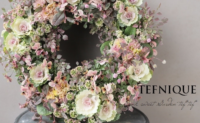 TEFNIQUE-寄せ植えリース 2019 * no.116 * エレガンスなピンクリース