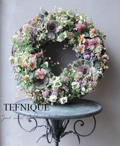 TEFNIQUE-寄せ植えリース 2020 * no.49 * お花いっぱいの森リース