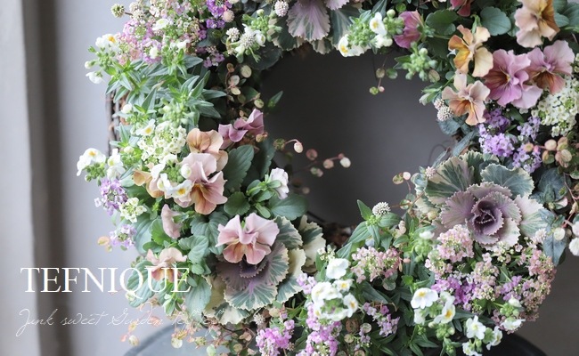 Tefnique 寄せ植えリース No 49 お花いっぱいの森リース 寄せ植え Junk Sweet Garden Tef Tef Tefnique 寄せ植えリース No 49 お花いっぱいの森リース 寄せ植え Junk Sweet Garden Tef Tef