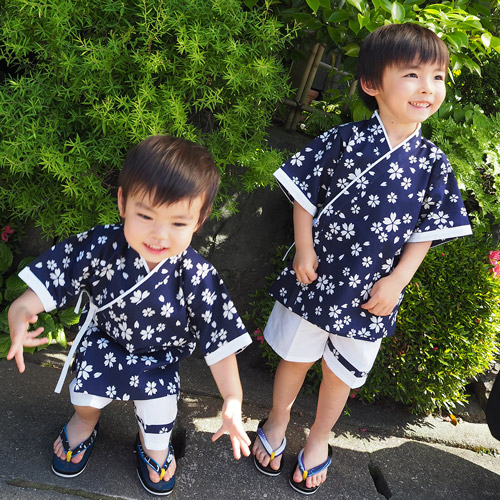 子供用甚平 藍桜 男の子 90cmあります 子供用アイテム 甚平 蝶々堂オリジナル甚平 蝶々堂 呉服の丸藤