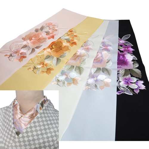 RCL-110　　半衿　綿 刺繍　 グレージュ　薔薇 刺繍半衿_薔薇 | 和装小物,半衿,ポリエステル半衿 | 「蝶々堂」呉服の丸藤