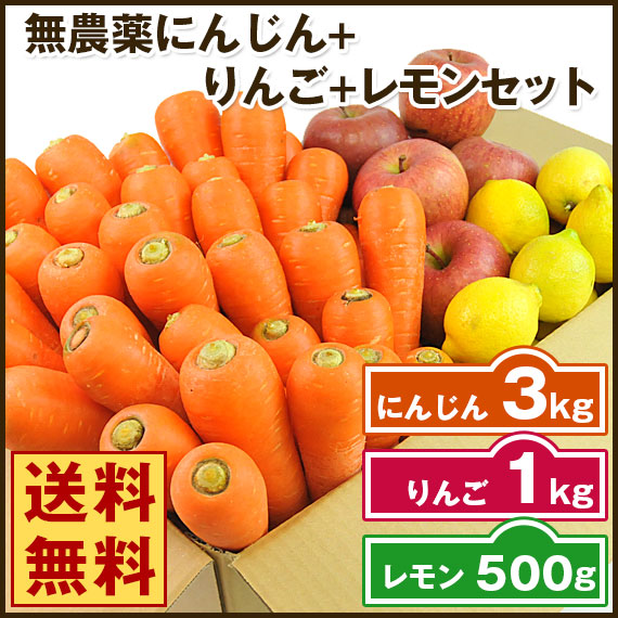 無農薬人参ジュース用セット（人参3kgりんご1kgレモン500g）訳あり