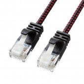 [KB-T6AME-01BKR] つめ折れ防止カテゴリ6A細径メッシュLANケーブル(ブラック&レッド・1m)|LAN(OAファニチャー・アクセサリ)|OAファニチャー・アクセサリ