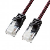 [KB-T6AME-02BKR] つめ折れ防止カテゴリ6A細径メッシュLANケーブル(ブラック&レッド・2m)|LAN(OAファニチャー・アクセサリ)|OAファニチャー・アクセサリ